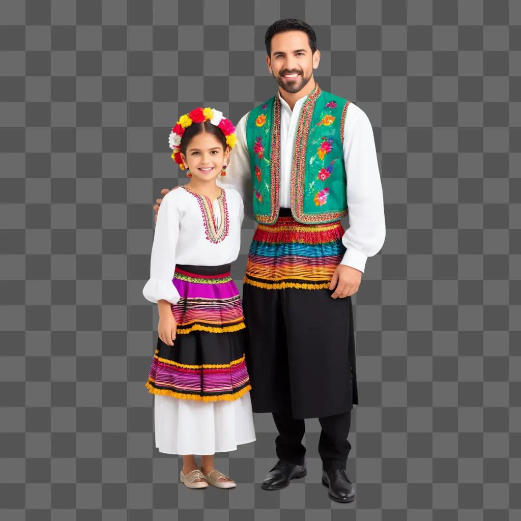 Two people in traditional Spanish clothing pose for photo