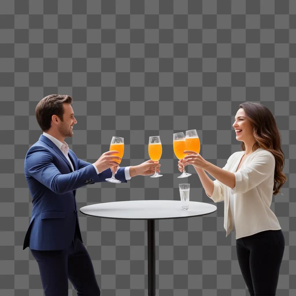 Two people raise glasses to celebrate a good time