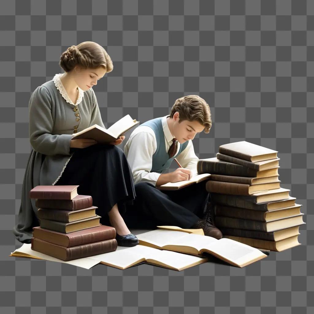 Two people studying with books and pencils