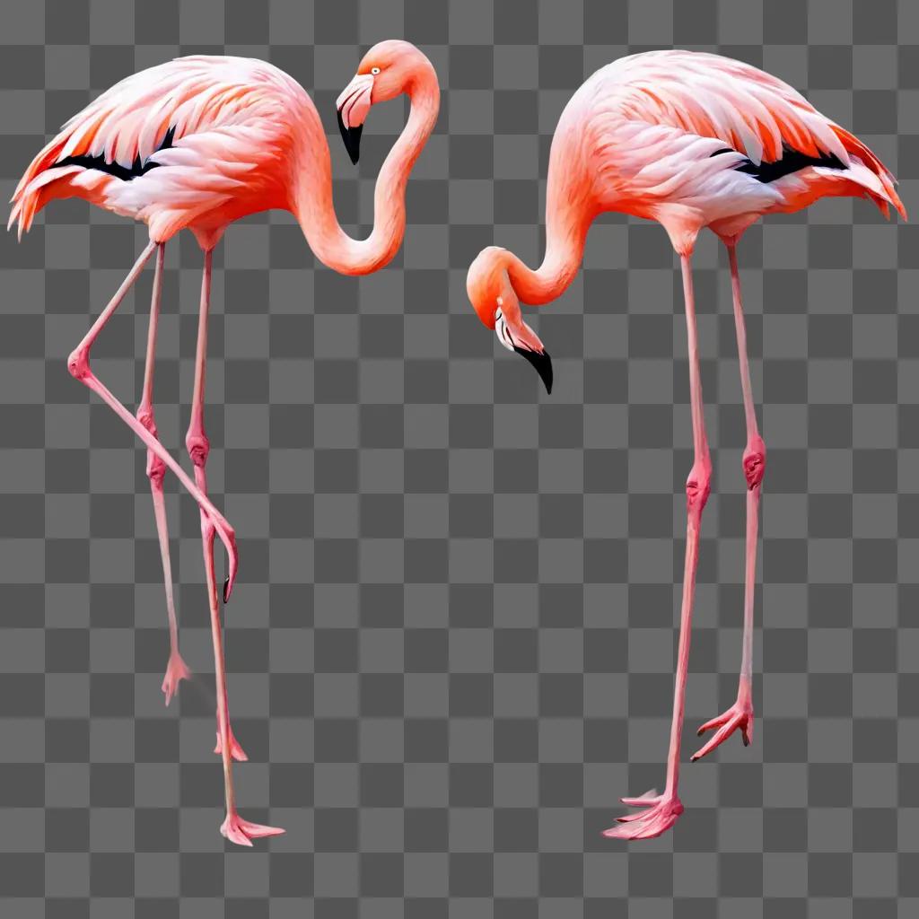 Two pink flamingos are in a pink drawing