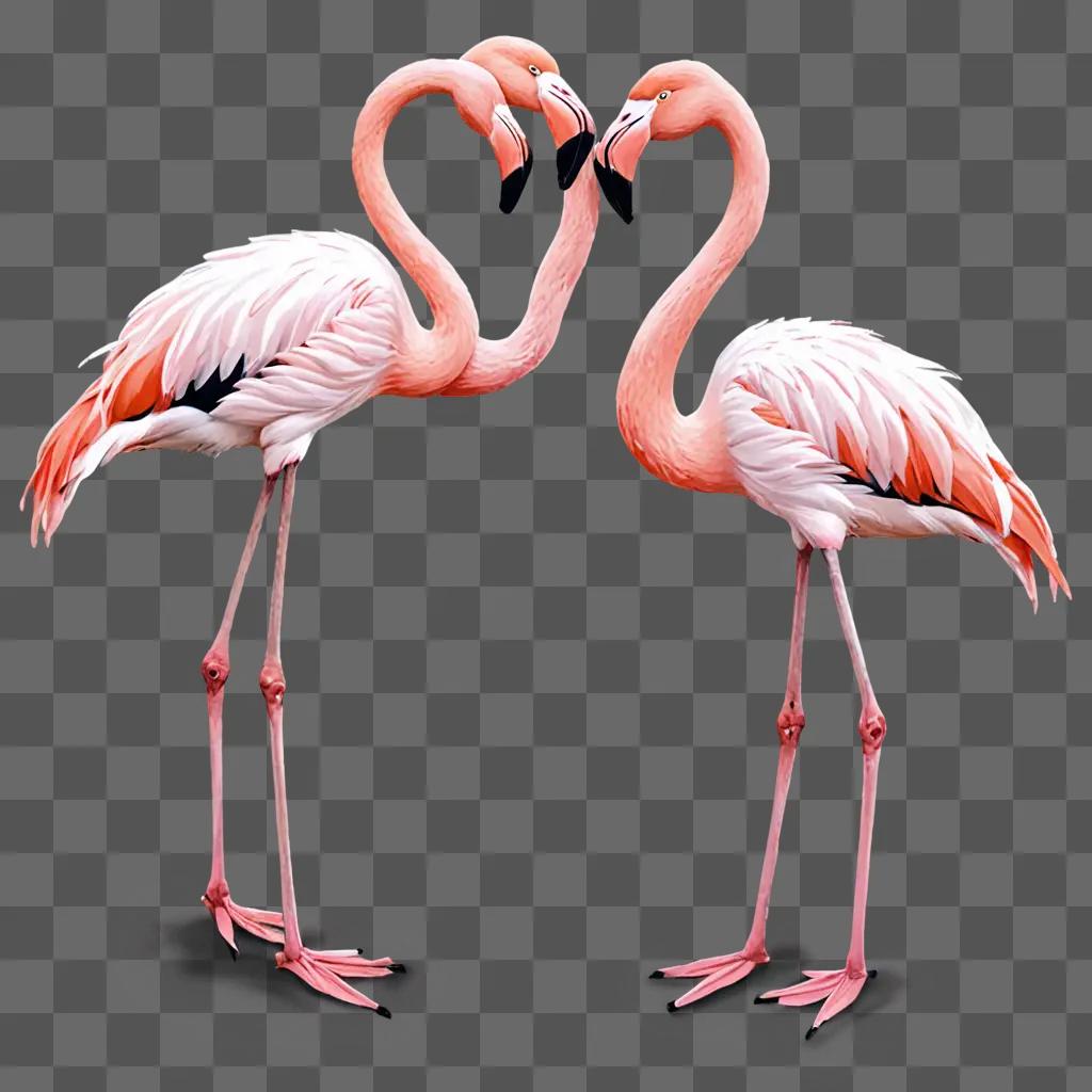 Two pink flamingos forming a heart