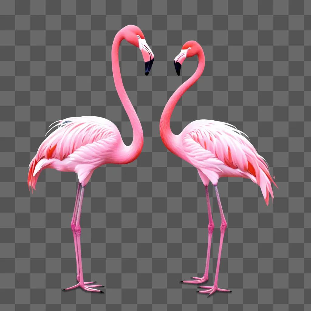 Two pink flamingos in a heart shape on a pink background