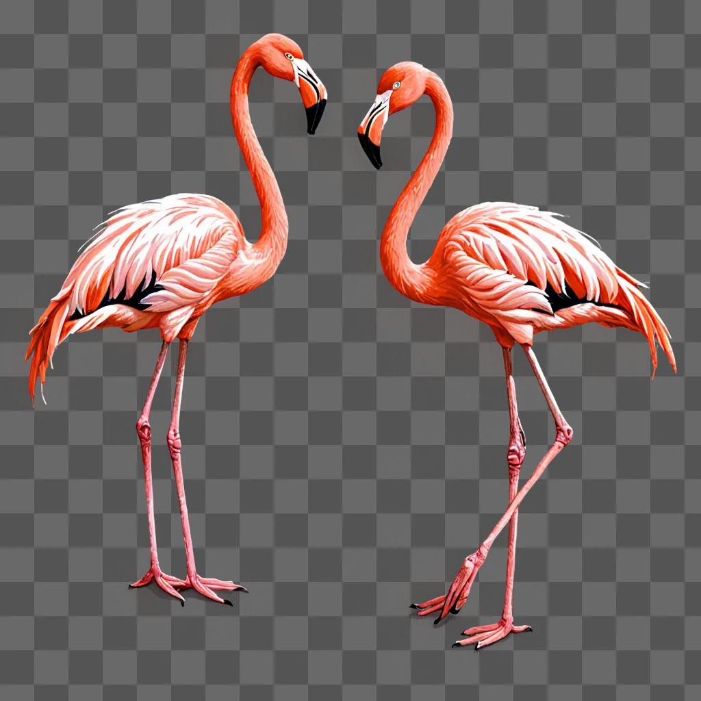 Two pink flamingos make a heart on a pink background