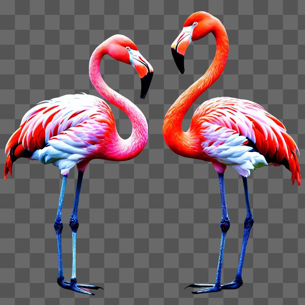 Two pink flamingos make a heart on a pink background