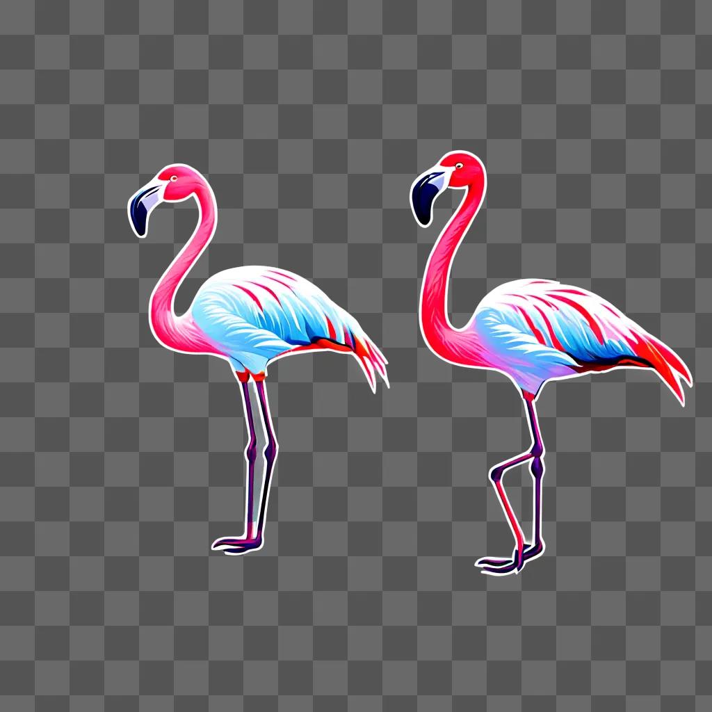 Two pink flamingos on a pink background