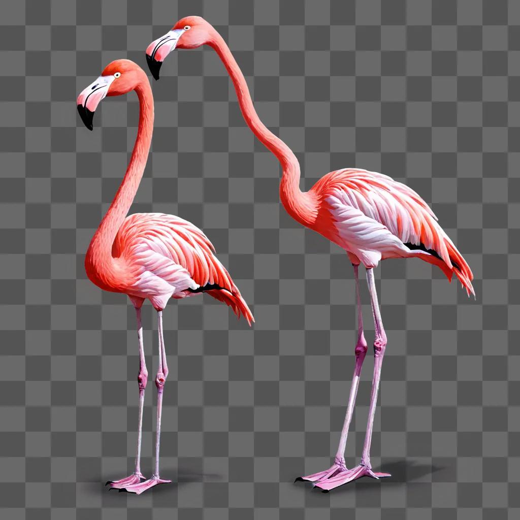 Two pink flamingos standing side by side