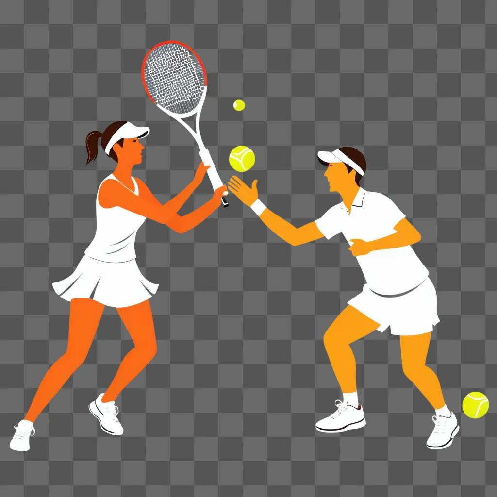 テニスの服装をした2人のプレーヤーがゲームに従事