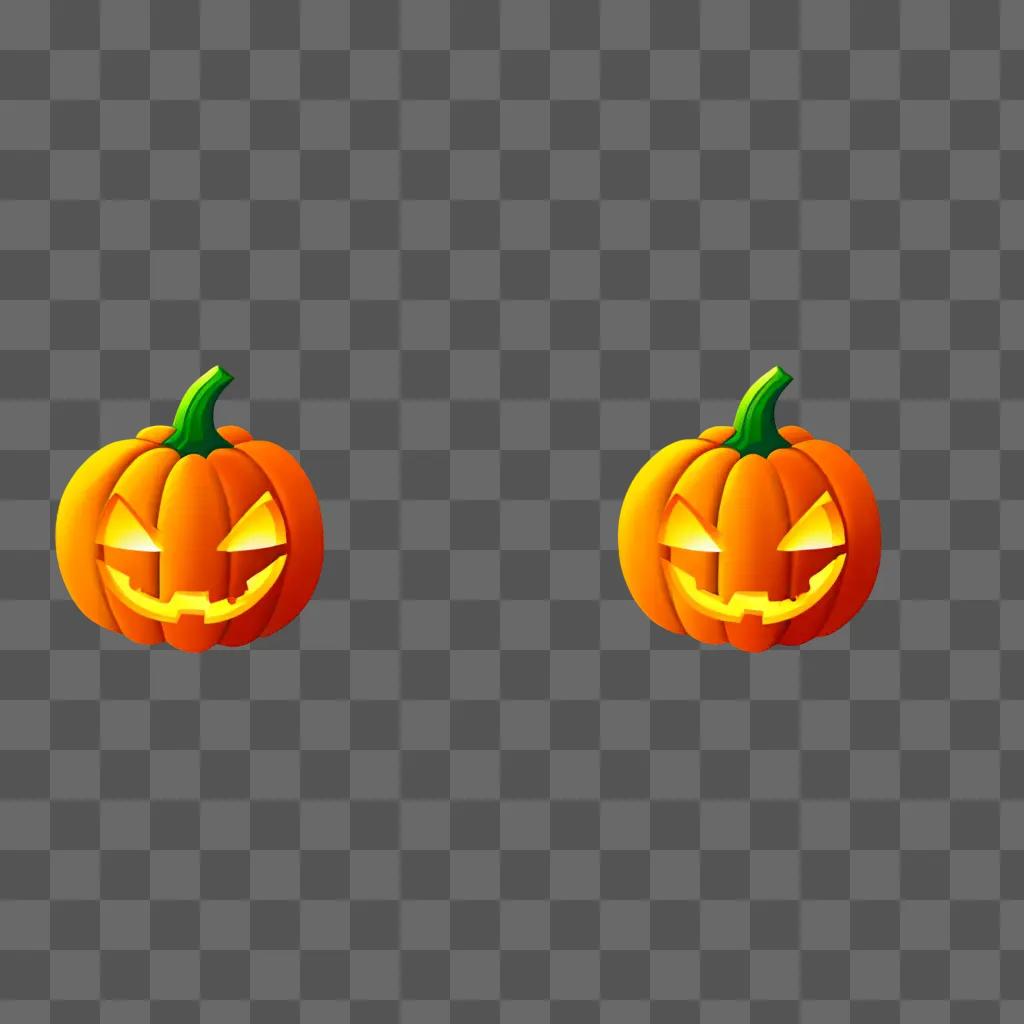 Two pumpkins with glowing eyes and mouths