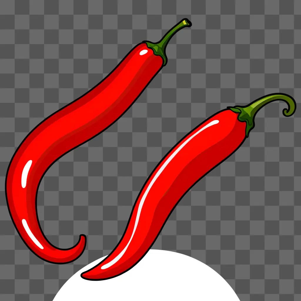 Two red chili peppers on a red background