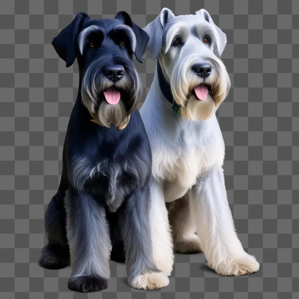 Two salt and pepper giant schnauzers posing for a photo