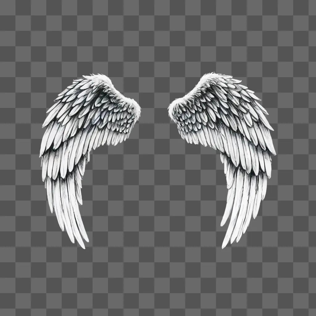 Two side angel wings drawing against a gray background