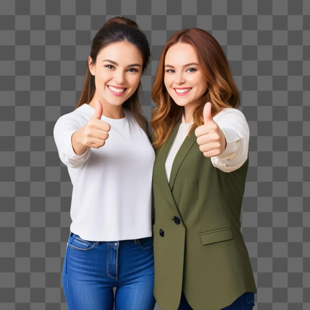 Two smiling girls give thumbs up