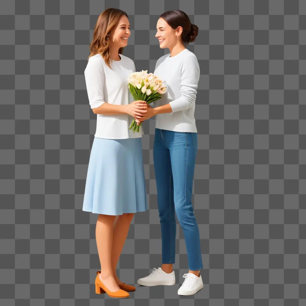 花を手に微笑む二人の女性