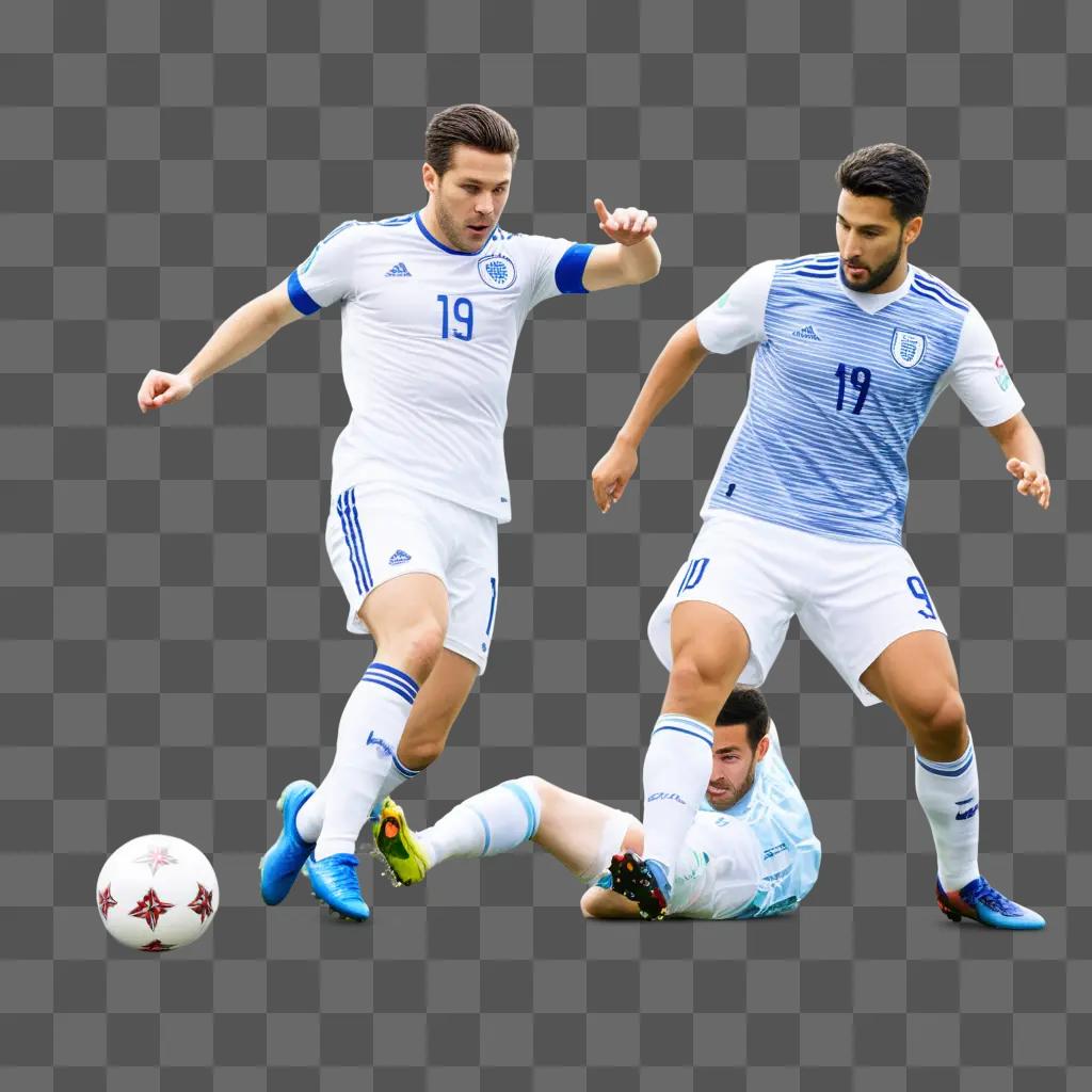 Two soccer players compete for the ball