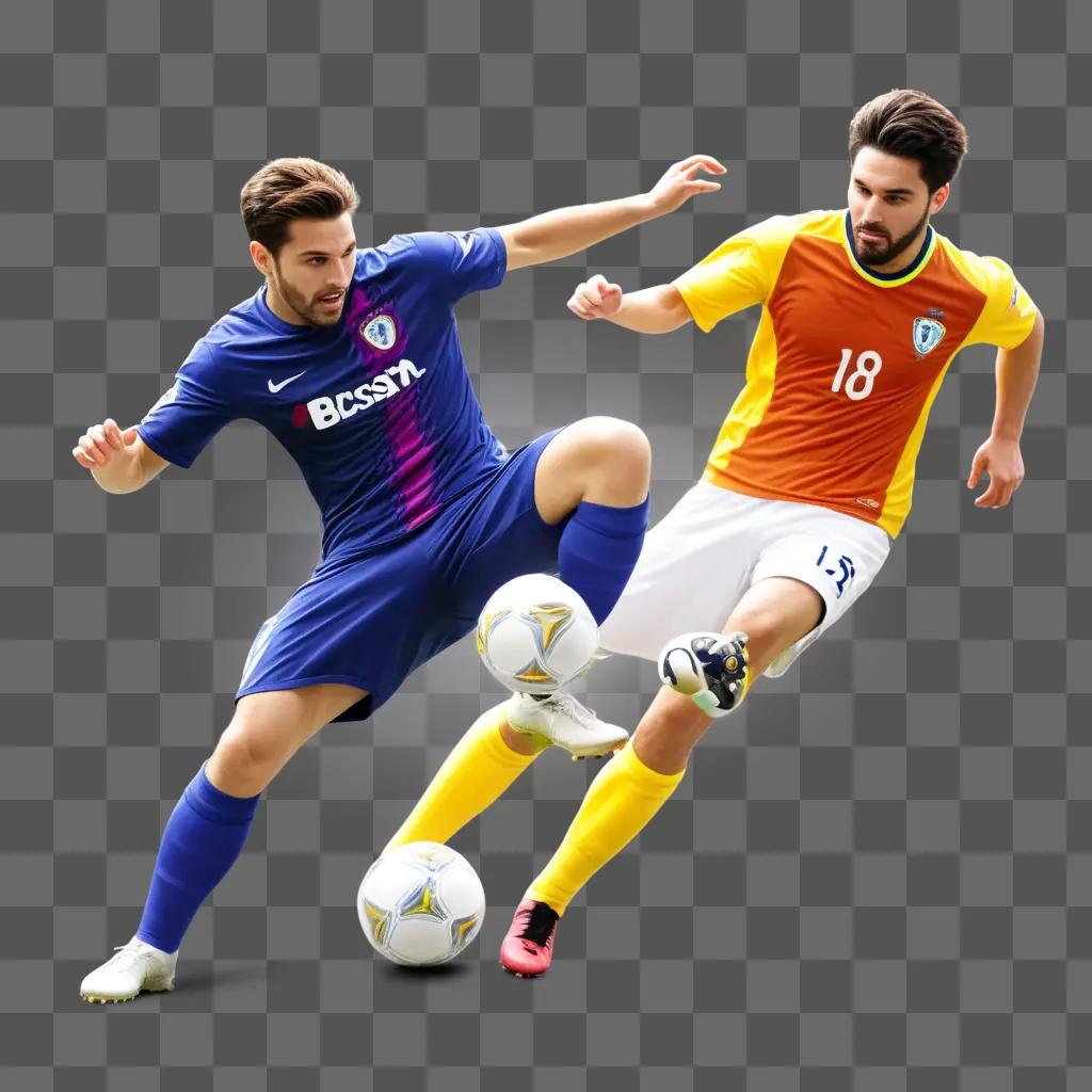 Two soccer players competing for the ball