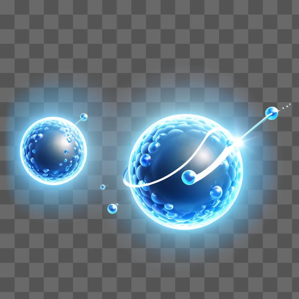 Two spheres floating in a blue background