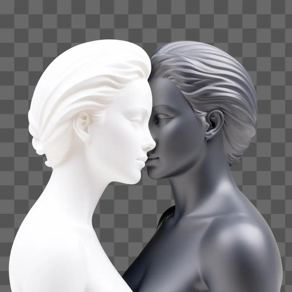 愛情あふれるパートナーシップで抱き合う2つの彫像