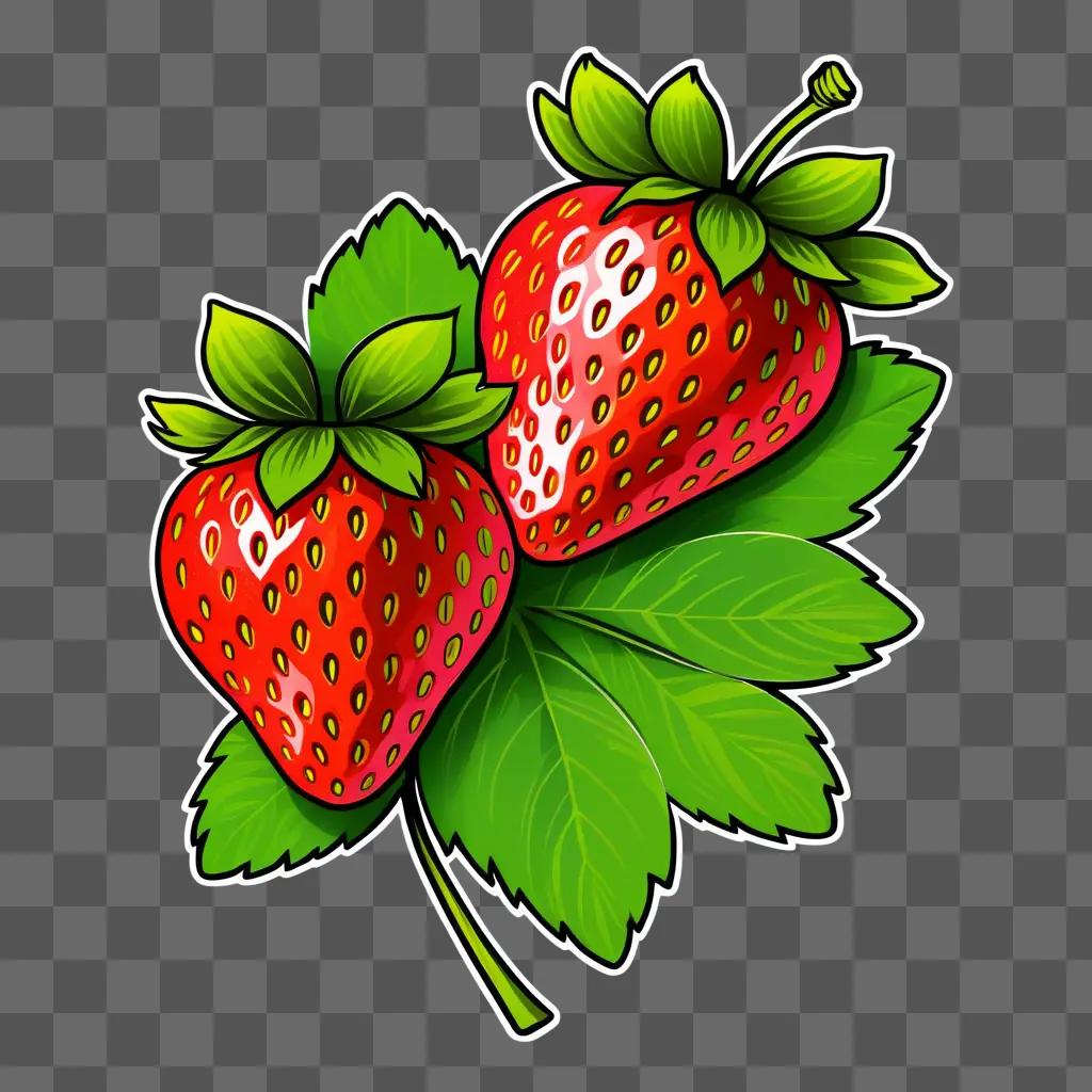 Two strawberries on a leafy branch