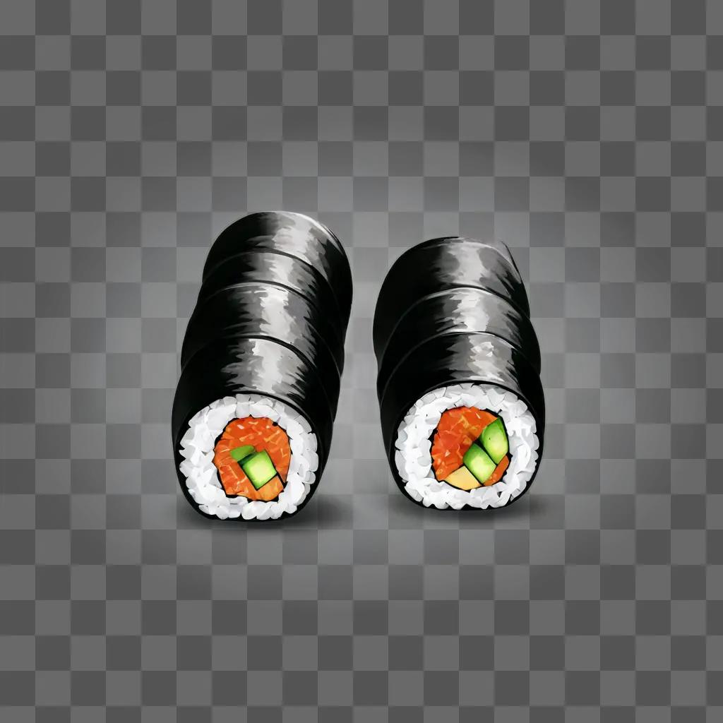 Two sushi rolls on a gray background