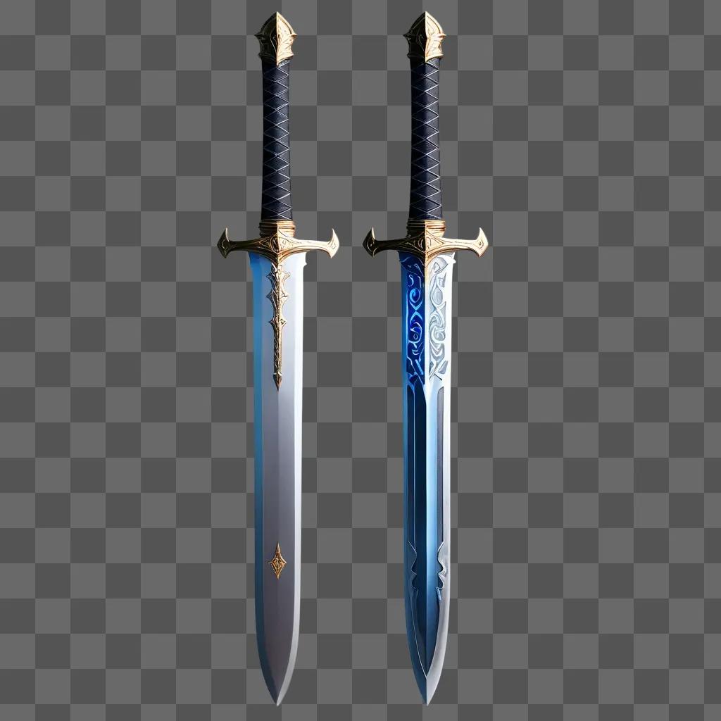 Two swords with glowing blades and gold accents