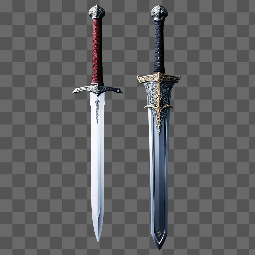 赤い柄と銀の刃が付いた2本の剣
