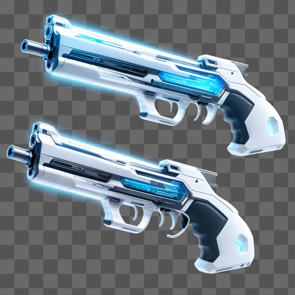 Two transparent guns on a blue background