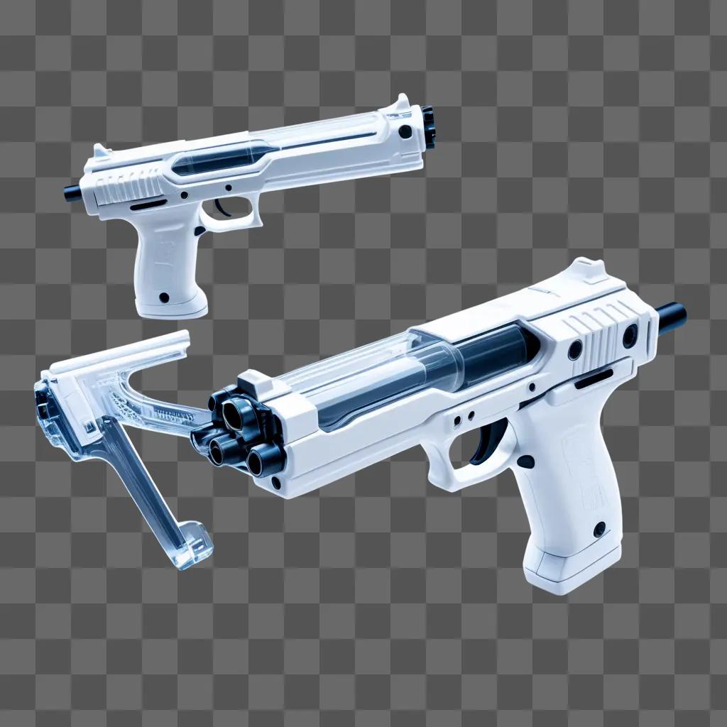 Two transparent guns sit on a white background