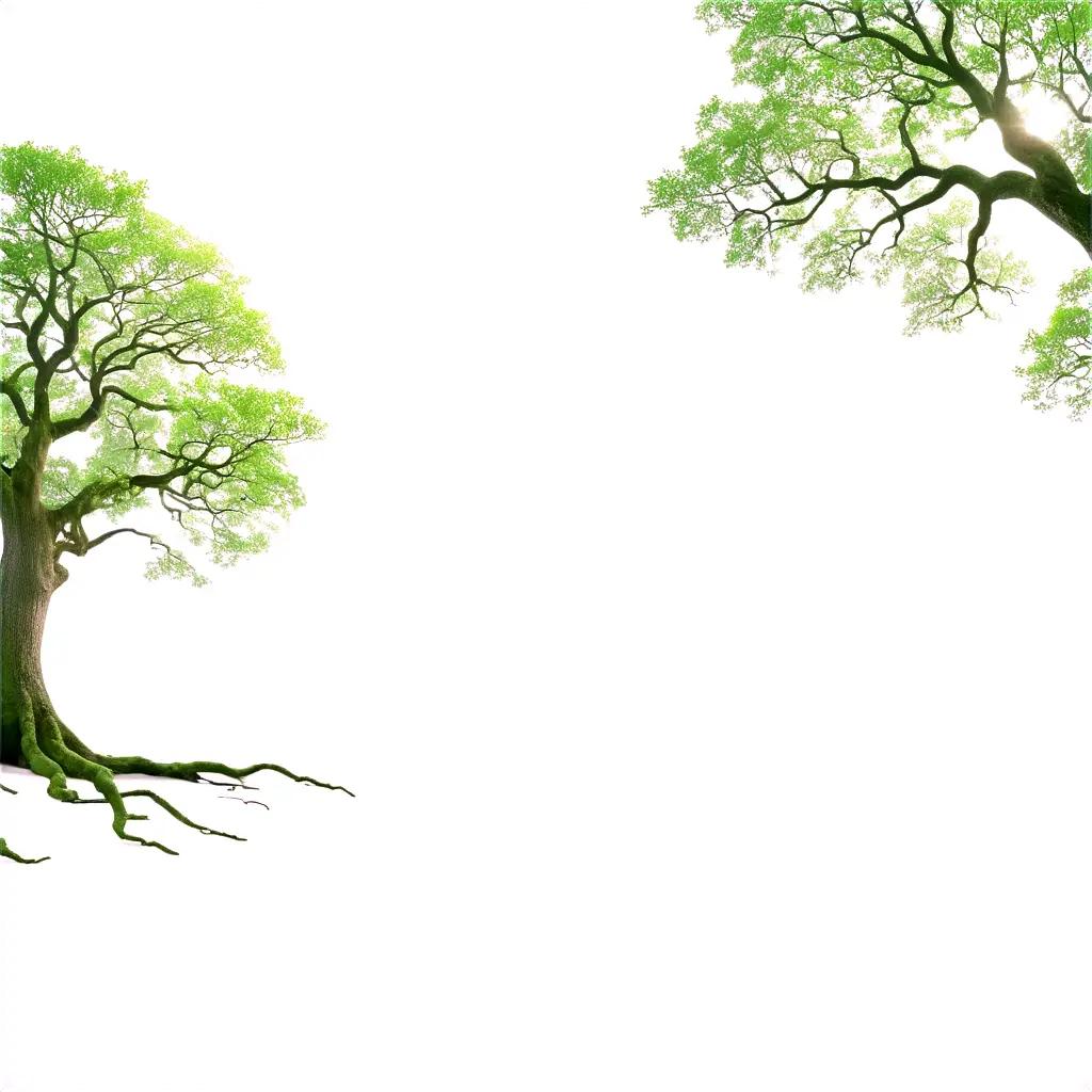 Two trees on white background with oceanoce