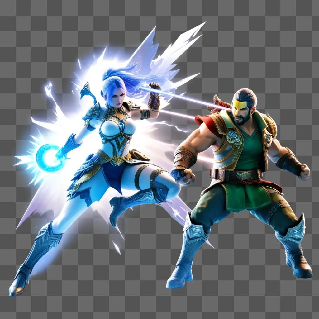 Two warriors in a video game battle