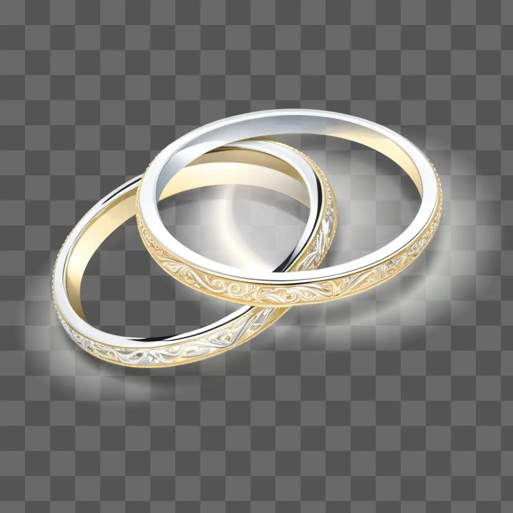 Two wedding rings sit on a light background