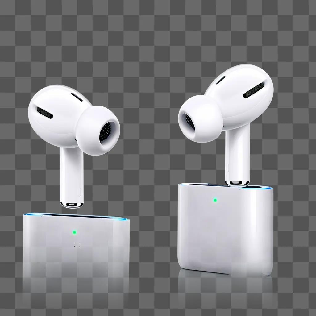 Two white AirPods sit on a white surface