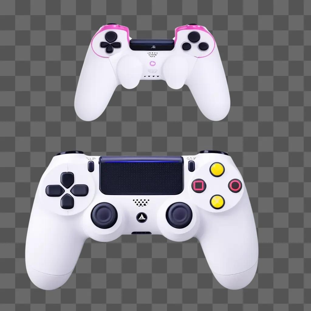 Two white PS4 controllers on a white background