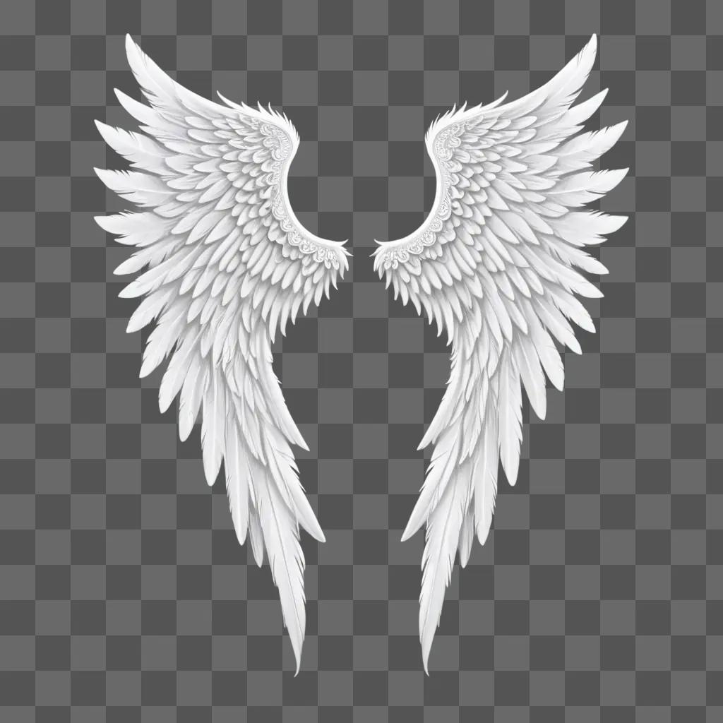 Two white angel wings against a gray background