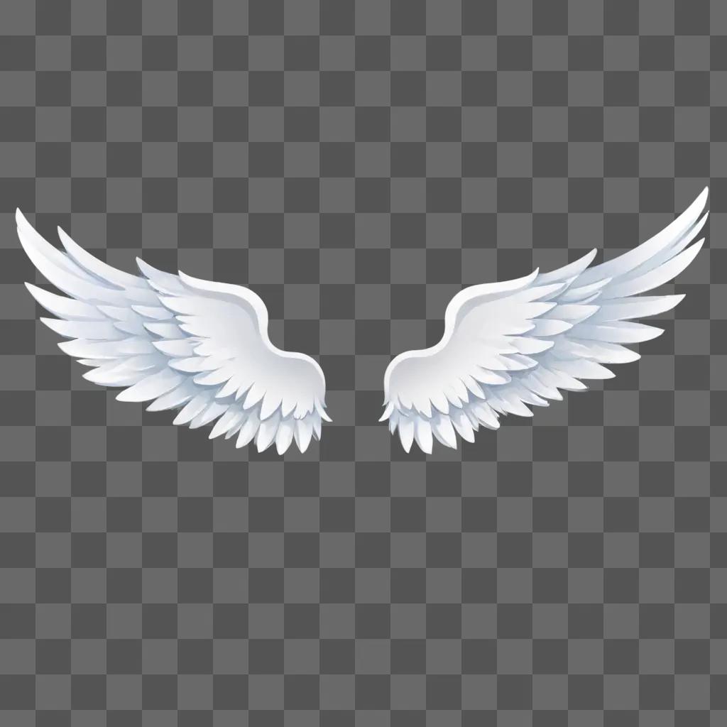 Two white angel wings against a light blue background