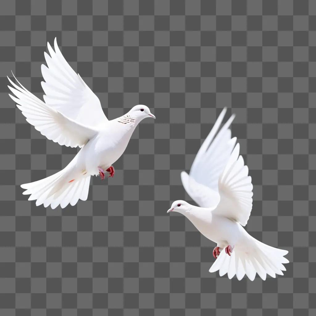 Two white birds flying together