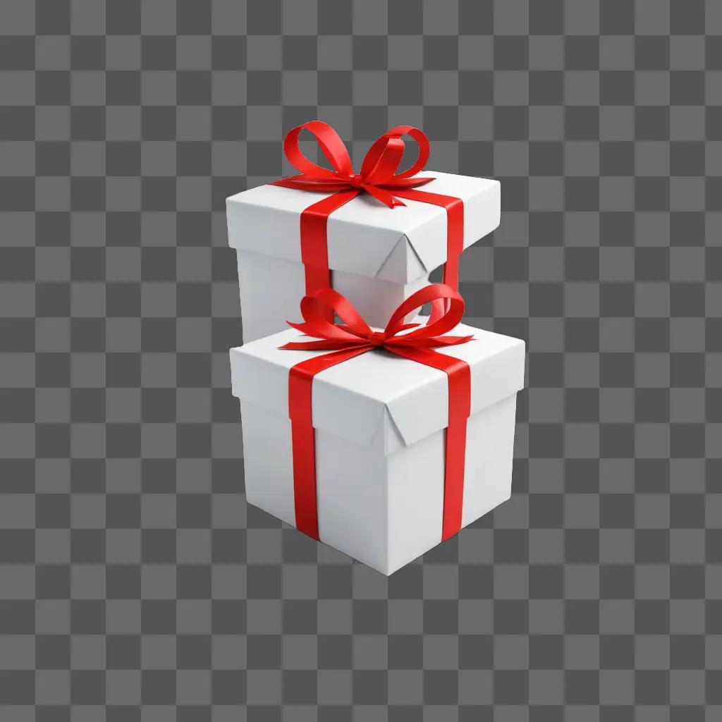 Two white boxes with red ribbons and gift emoji