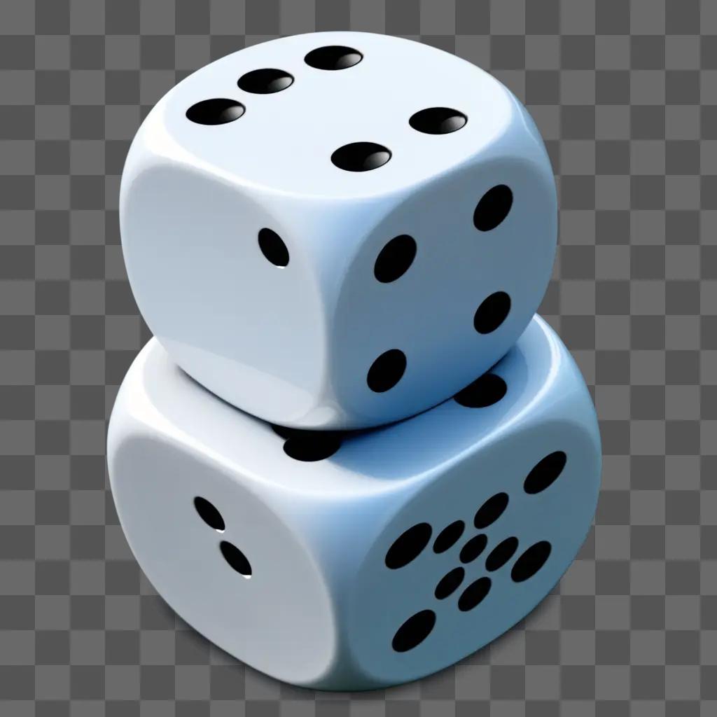 Two white dice, one on top of the other, are stacked on a grey background