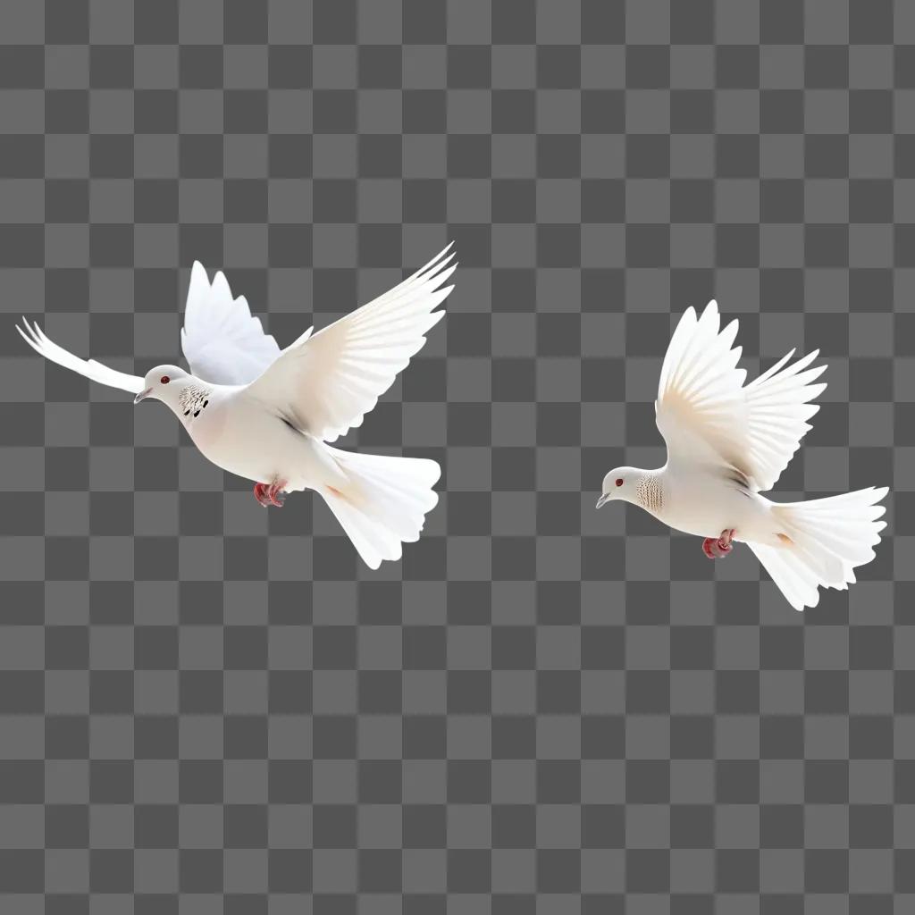 Two white doves fly in the air