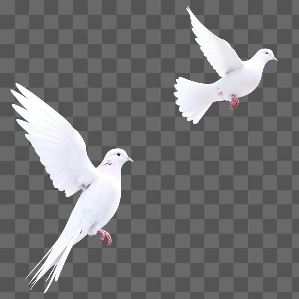 Two white doves fly through the air