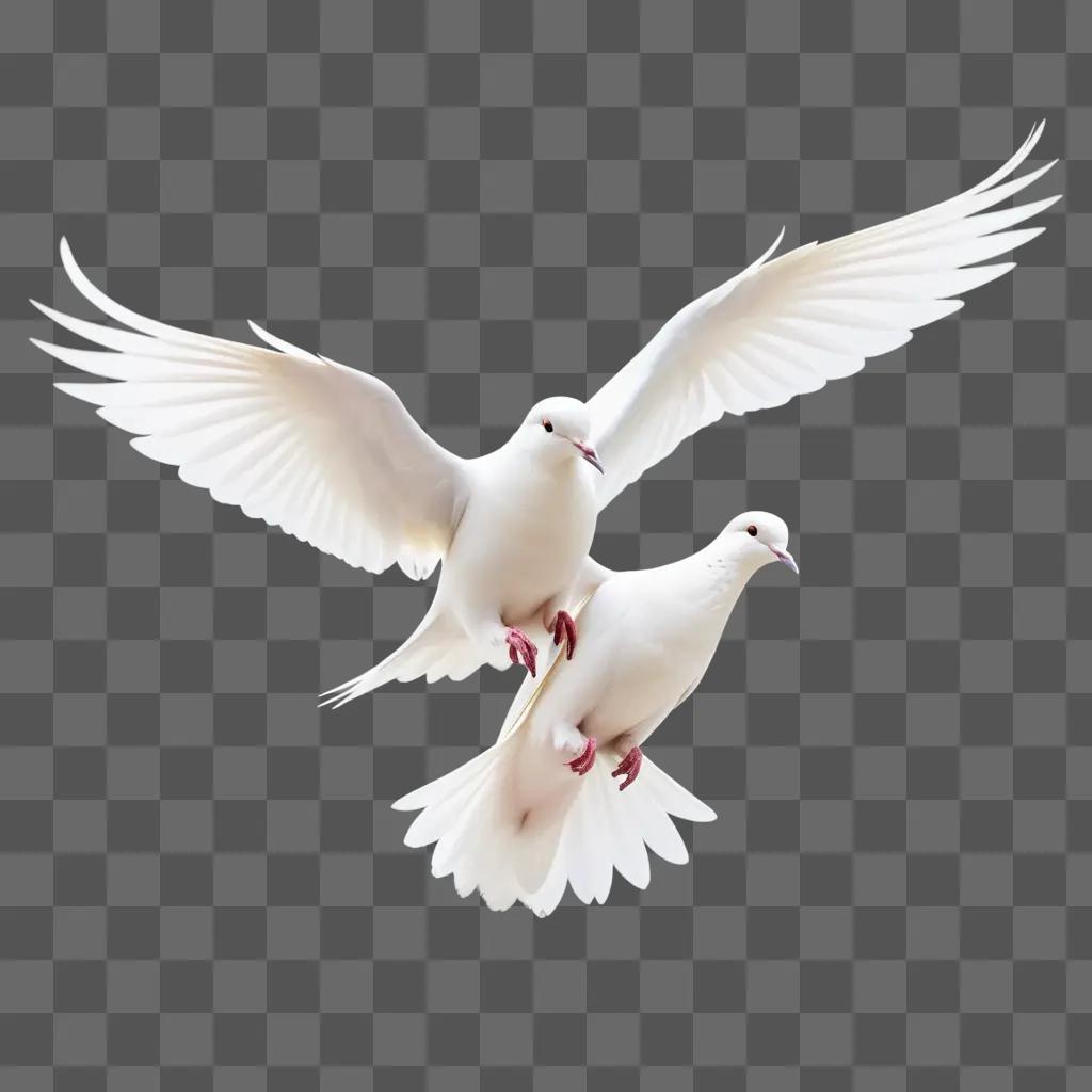 Two white doves flying in the air