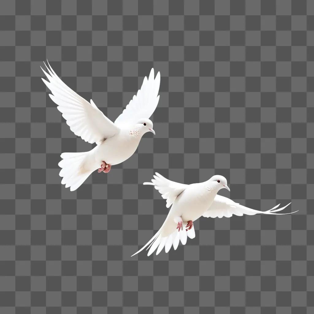 Two white doves soaring through the air