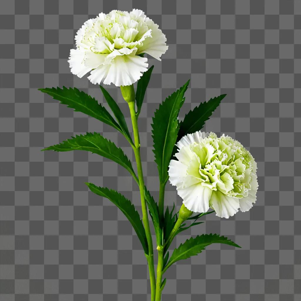 Two white flowers in green leaves against a green background