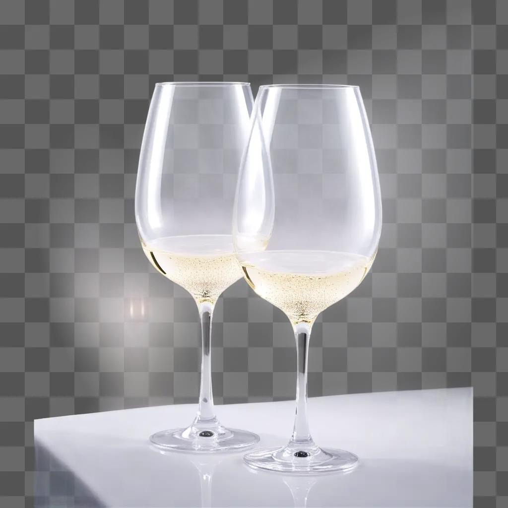 Two wine glasses filled with white wine