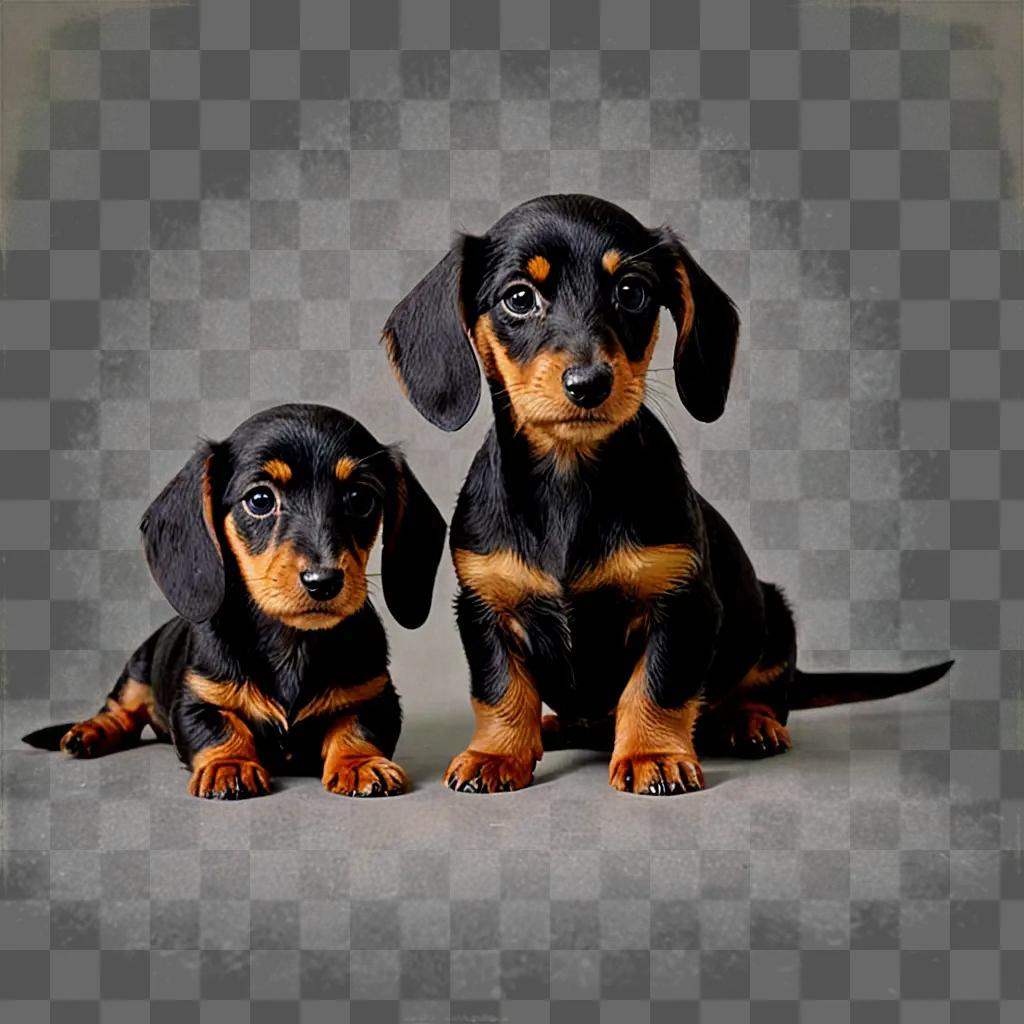 Two wire-haired dachshund puppies posing together