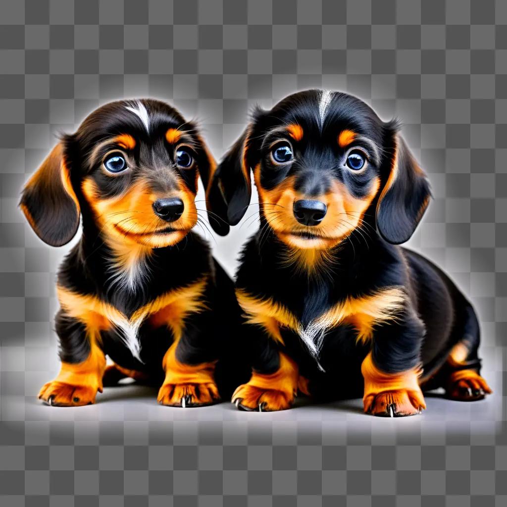 Two wire haired dachshund puppies sit together