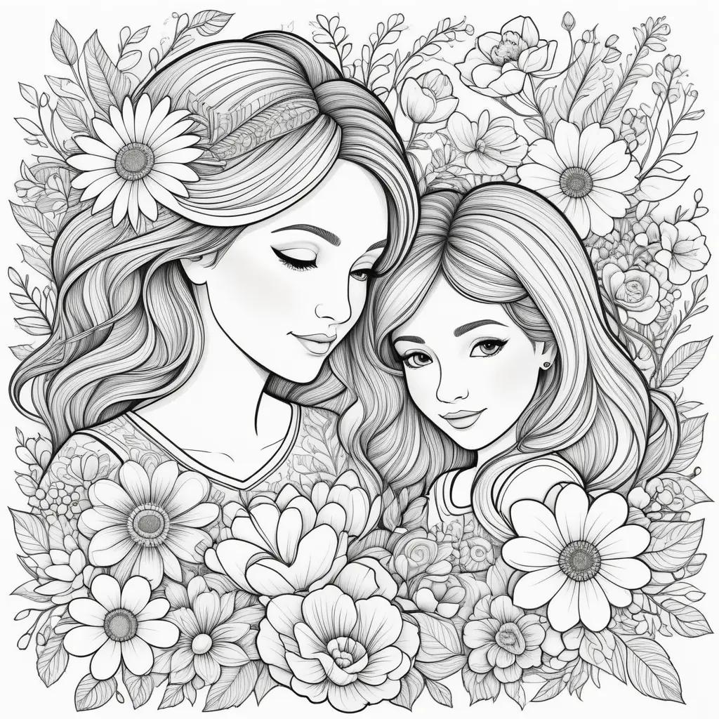 Two women coloring mothers day flowers