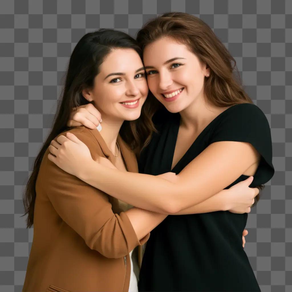 Two women embrace and smile