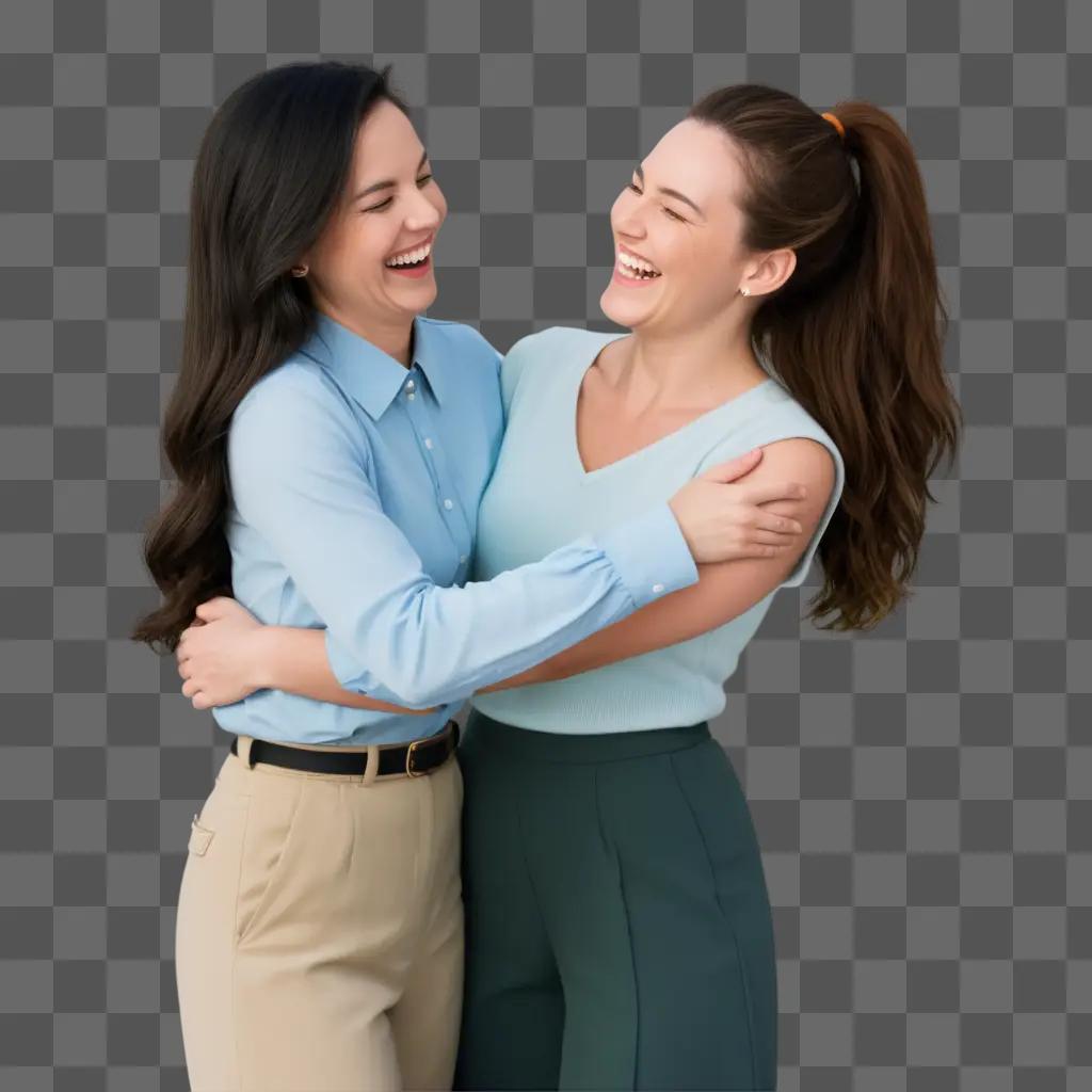 Two women embrace in a blurred photo