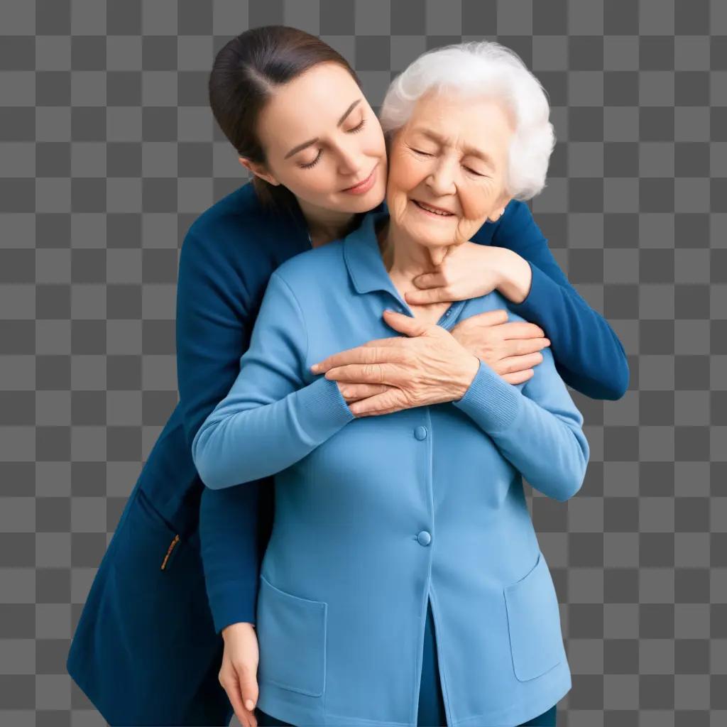 Two women embrace in a photo of caring