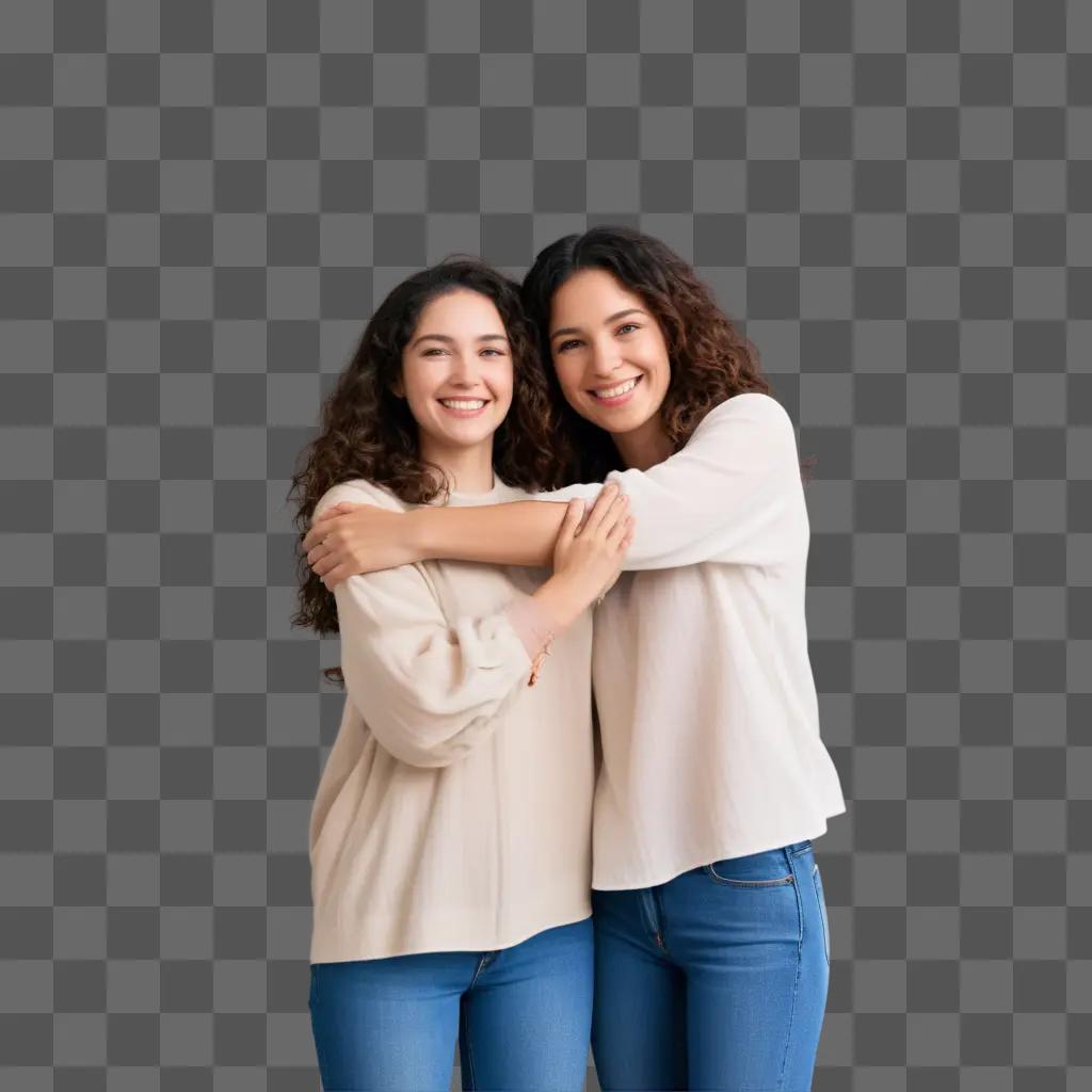 Two women embracing in a blurry photo